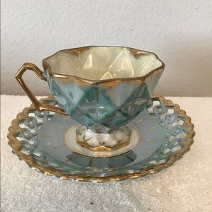 Royal Sealy China Turquoise and gold tea cup and saucer